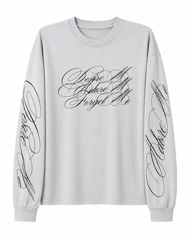 Oversize Longsleeve — Desire Adore Forget Me Script Print (Biały)