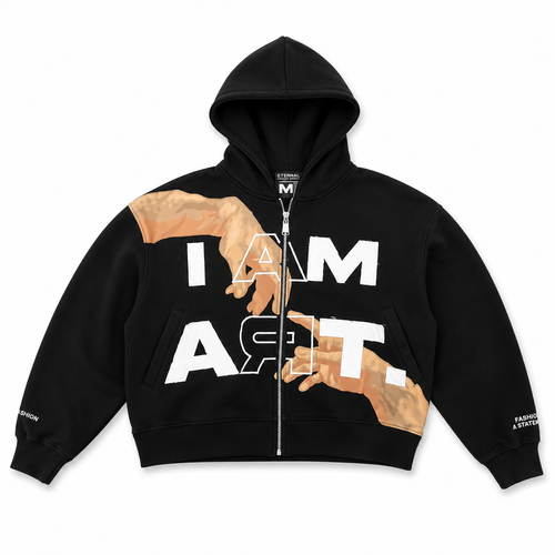 I Am Art — Bluza Rozpinana z Kapturem (Czerwony / Czarny / Pomarańczowy)