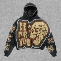 Retro Skull Print Hoodie Streetwear