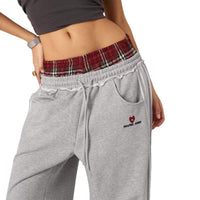 NOXEN "Retro Stripe" Wide-Leg Sweatpants — Szary/Czerwona Krata