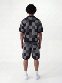 NOXEN Checkerboard Knit Set — Koszula + Szorty