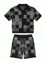 NOXEN Checkerboard Knit Set — Koszula + Szorty