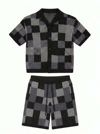 NOXEN Checkerboard Knit Set — Koszula + Szorty