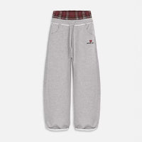 NOXEN "Retro Stripe" Wide-Leg Sweatpants — Szary/Czerwona Krata