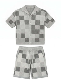 NOXEN Checkerboard Knit Set — Koszula + Szorty (Szary)