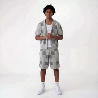 NOXEN Checkerboard Knit Set — Koszula + Szorty (Szary)