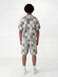 NOXEN Checkerboard Knit Set — Koszula + Szorty (Szary)