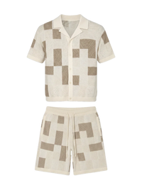 NOXEN Checkerboard Knit Set — Koszula + Szorty (Beż/Cream)