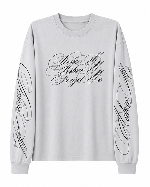 Oversize Longsleeve — Desire Adore Forget Me Script Print (Biały)