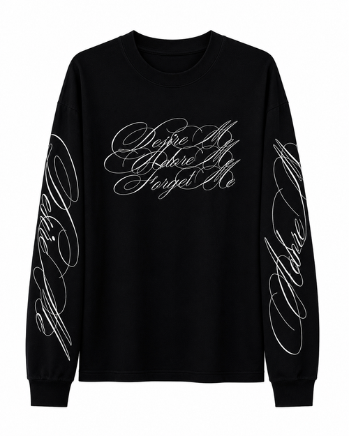 Oversize Longsleeve — "Desire Adore Forget Me" Script Print
