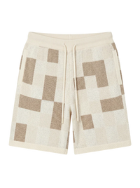 NOXEN Checkerboard Knit Set — Koszula + Szorty (Beż/Cream)