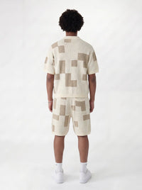NOXEN Checkerboard Knit Set — Koszula + Szorty (Beż/Cream)