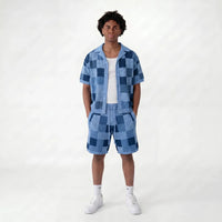 NOXEN Checkerboard Knit Set — Koszula + Szorty (Błękit)