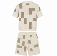 NOXEN Checkerboard Knit Set — Shirt + Shorts (Beige/Cream)