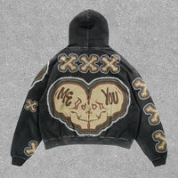 Retro Skull Print Hoodie Streetwear
