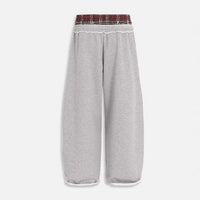 NOXEN "Retro Stripe" Wide-Leg Sweatpants — Szary/Czerwona Krata