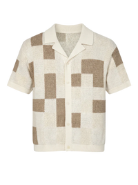 NOXEN Checkerboard Knit Set — Koszula + Szorty (Beż/Cream)