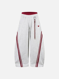 NOXEN "Heart Stripe" Wide-Leg Sweatpants — Szary/Czerwony