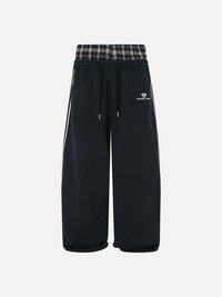 NOXEN "Retro Stripe" Wide-Leg Sweatpants — Czarny/Ciemna Krata