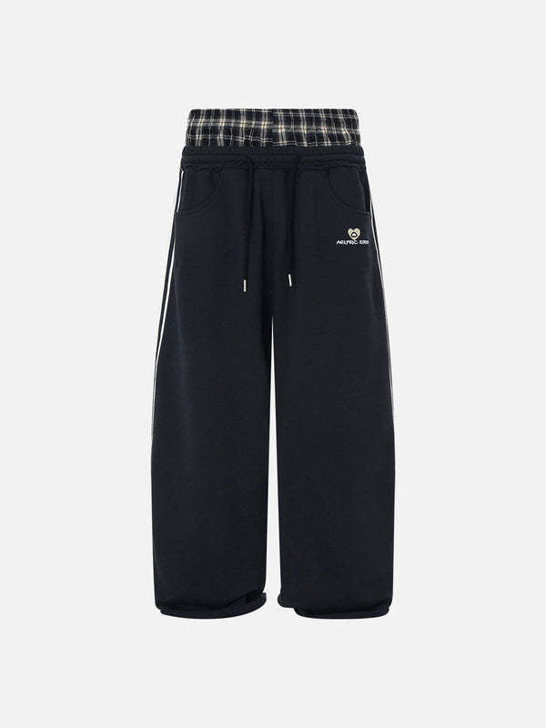NOXEN "Retro Stripe" Wide-Leg Sweatpants — Czarny/Ciemna Krata