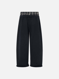 NOXEN "Retro Stripe" Wide-Leg Sweatpants — Czarny/Ciemna Krata
