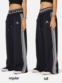 NOXEN "Retro Stripe" Wide-Leg Sweatpants — Czarny/Ciemna Krata