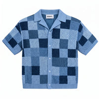 NOXEN Checkerboard Knit Set — Koszula + Szorty (Błękit)